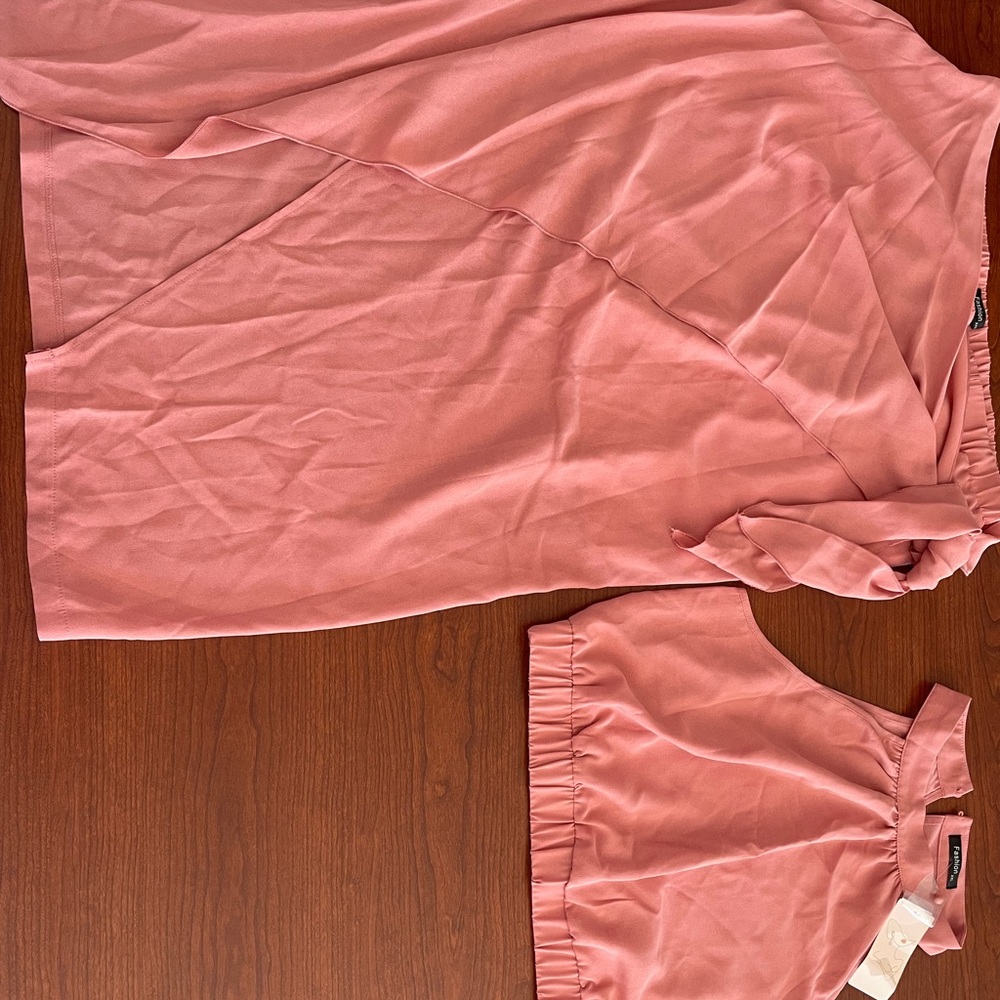 Sleeveless top and faux wrap skirt